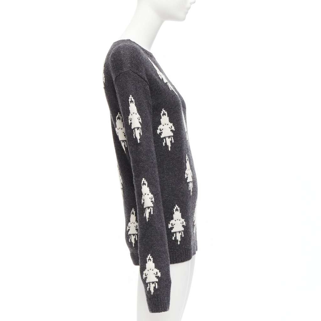 Prada Rocket Intarsia Sweater Grey Wool Never worn - Model View