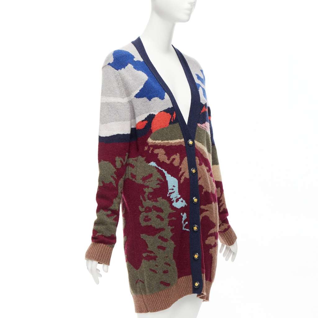 Barrie Landscape Intarsia Cardigan MultiColor Cashmere Never worn - Model View