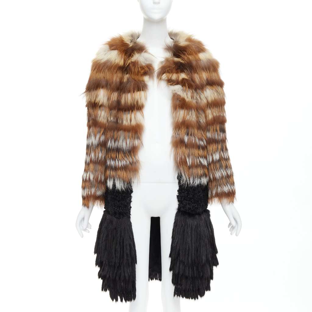Giambattista Valli Brown Fringe Long Coat Brown Fur Never worn - Inside View