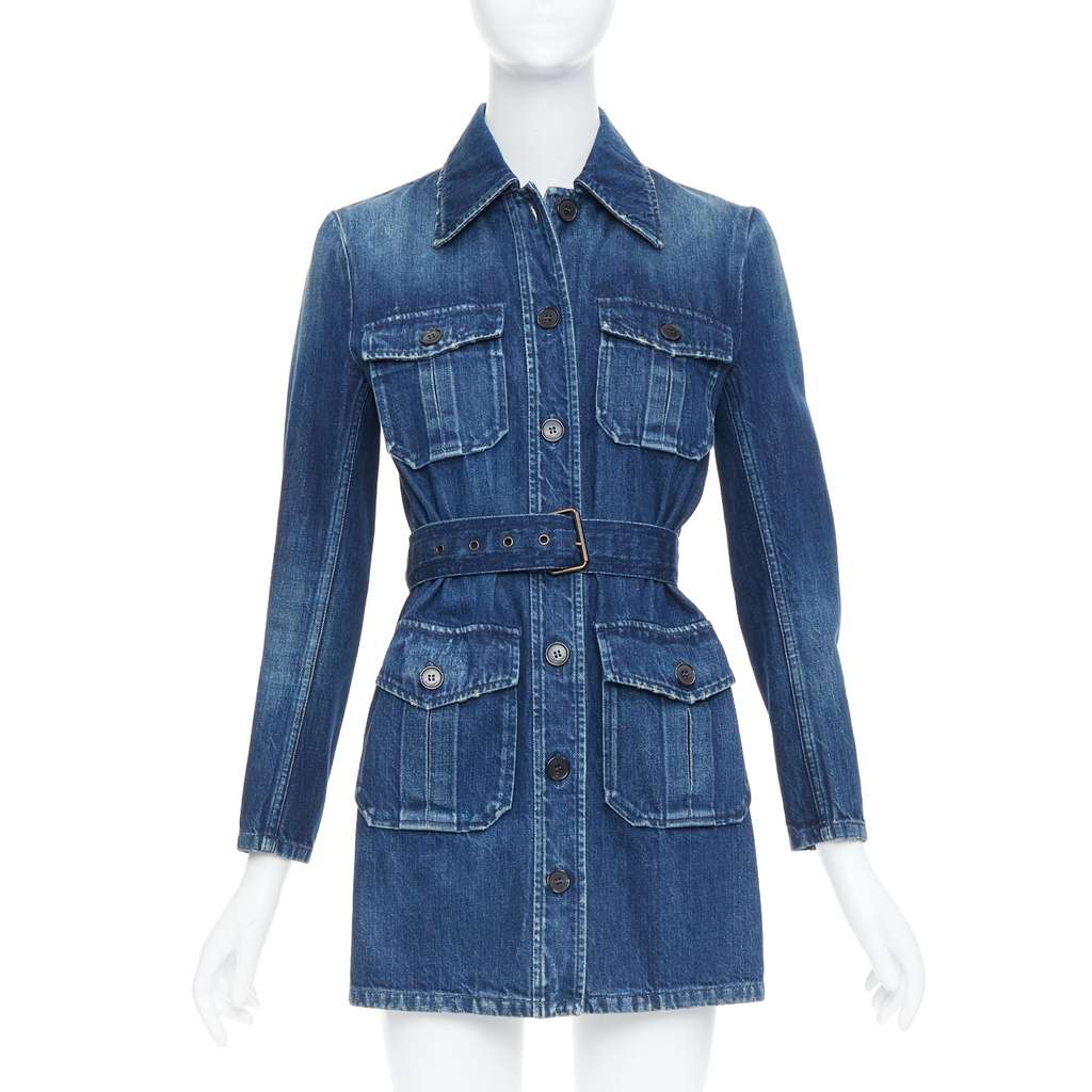 Saint Laurent Saharienne Blue Cotton Very good - Front View