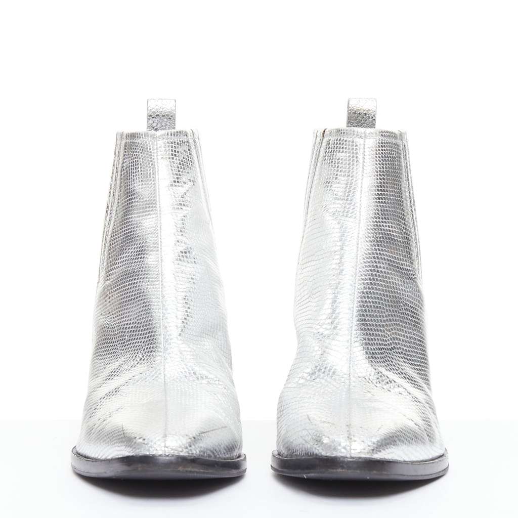 Roger Vivier Cone Heel Point Boots Silver Leather Good - Inside View