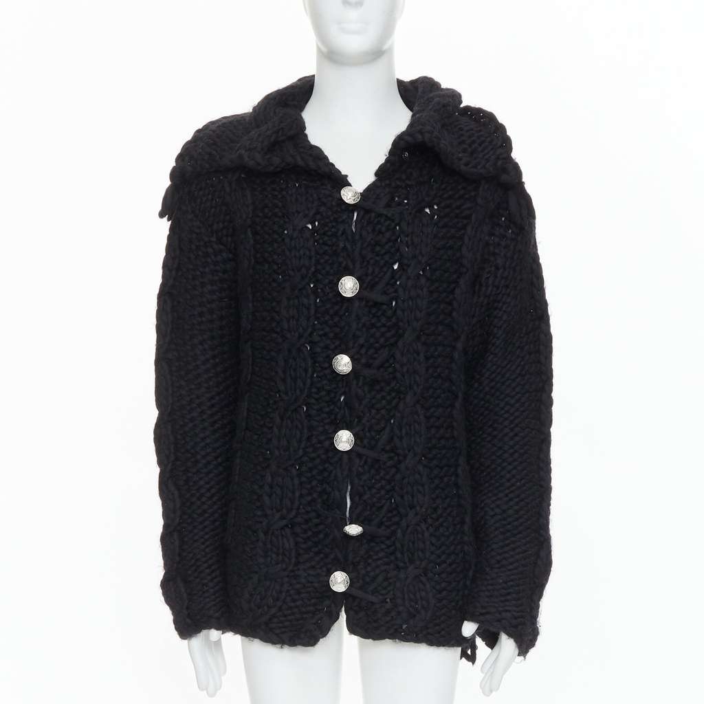 Dolce & Gabbana Chunky Knit Cardigan Black Wool Very good - Front View