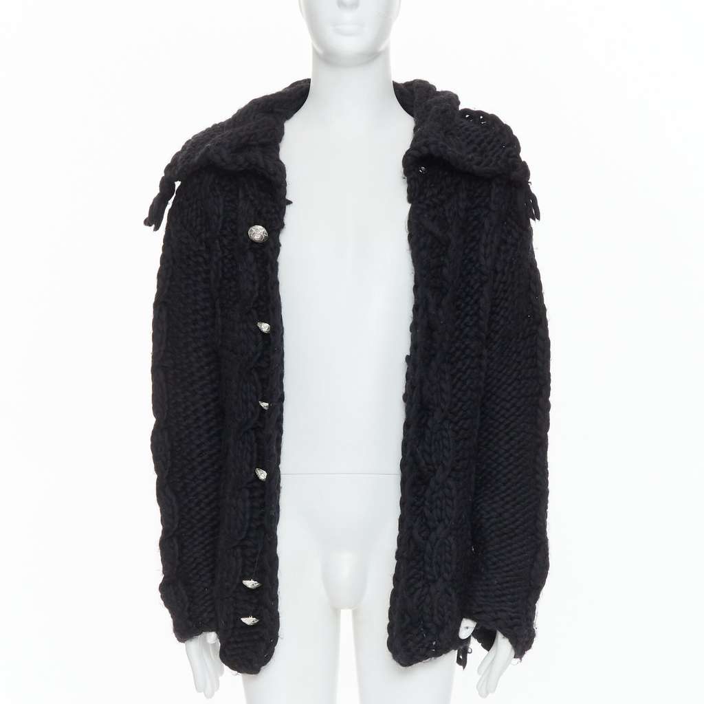 Dolce & Gabbana Chunky Knit Cardigan Black Wool Very good - Inside View