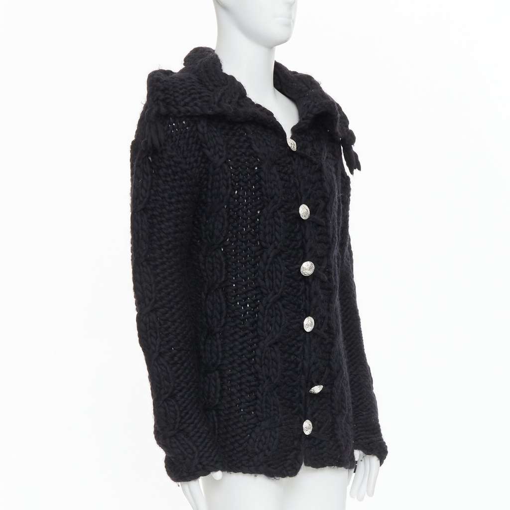 Dolce & Gabbana Chunky Knit Cardigan Black Wool Very good - Model View