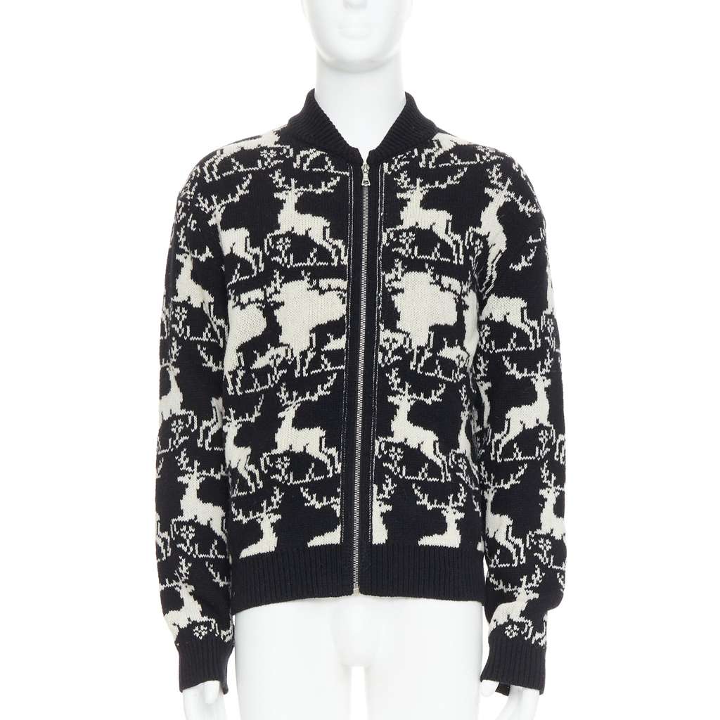 Dries Van Noten Reindeer Intarsia Jacket Black Wool Fair - Front View