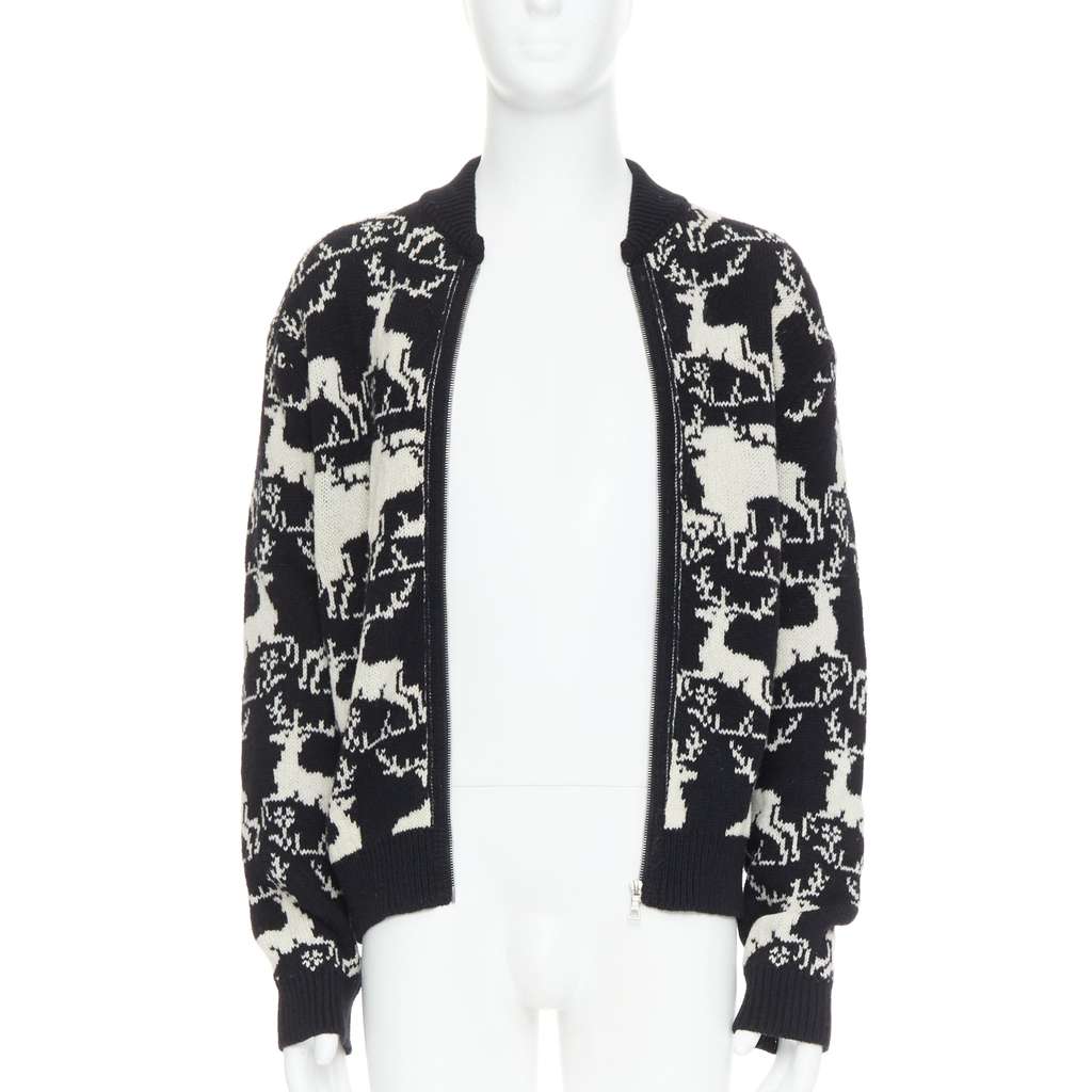 Dries Van Noten Reindeer Intarsia Jacket Black Wool Fair - Inside View