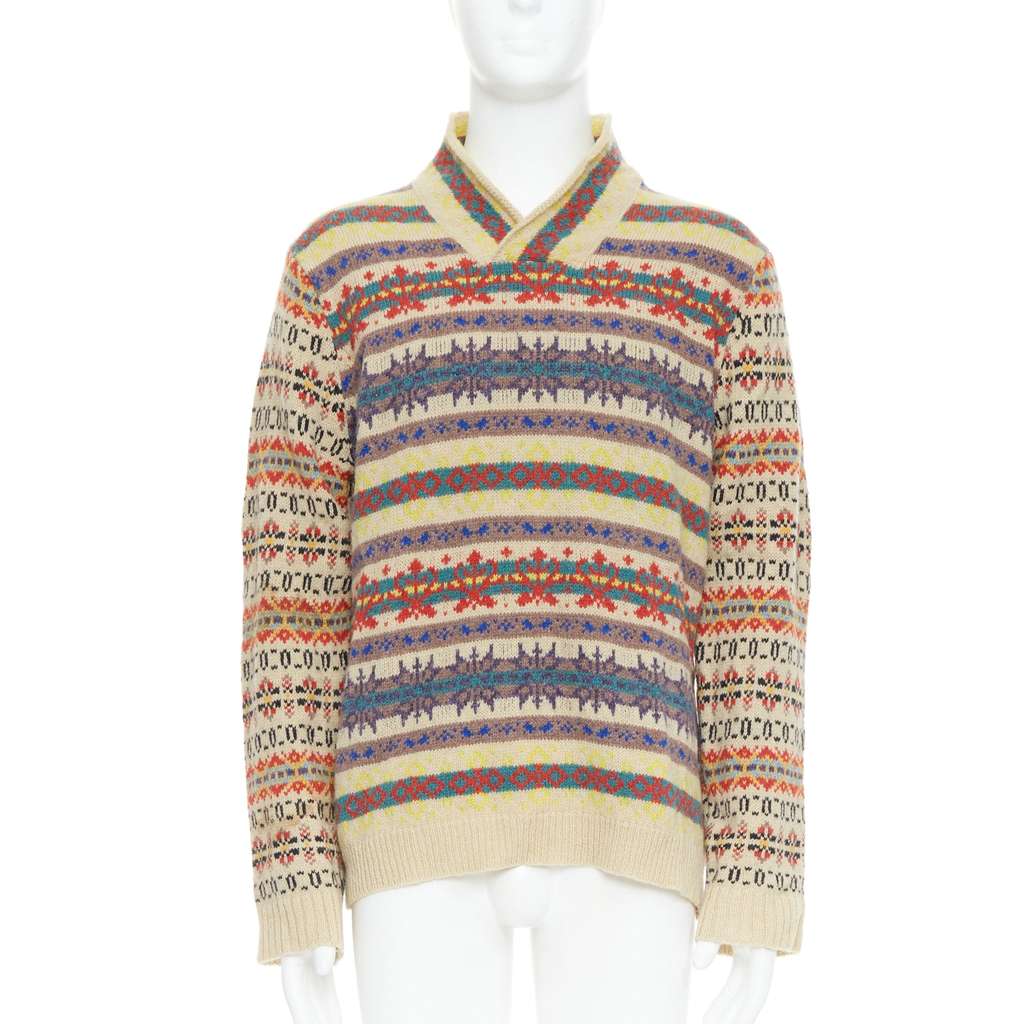 Dries Van Noten Striped Fairisle Sweater MultiColor Wool Good - Front View