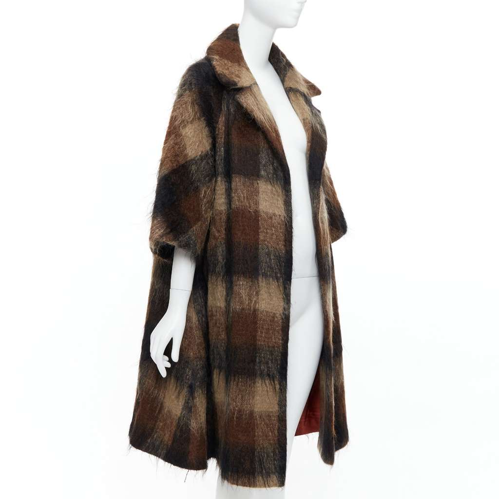 Lilli Ann Brown Checked Overcoat Brown Wool Good - Front View