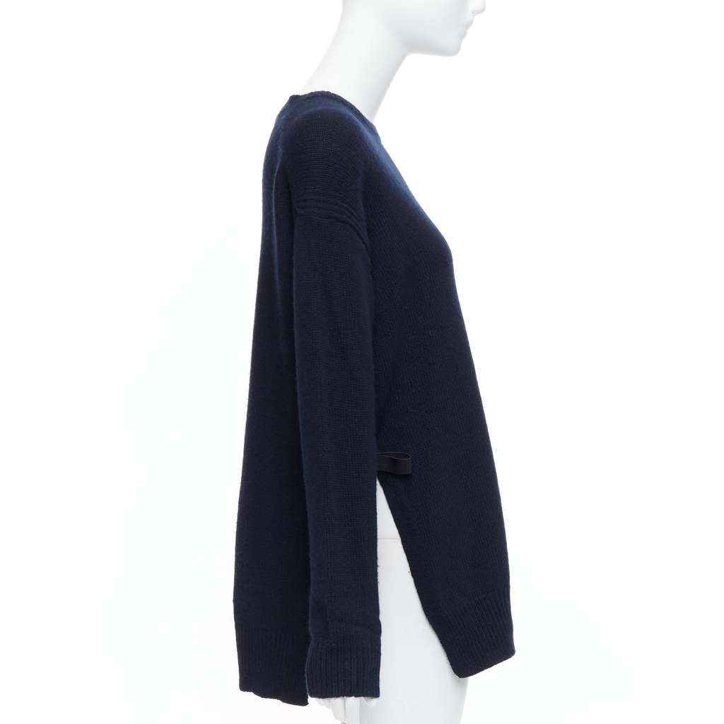 Prada Ribbon Tie Sweater Navy Fair - Model View