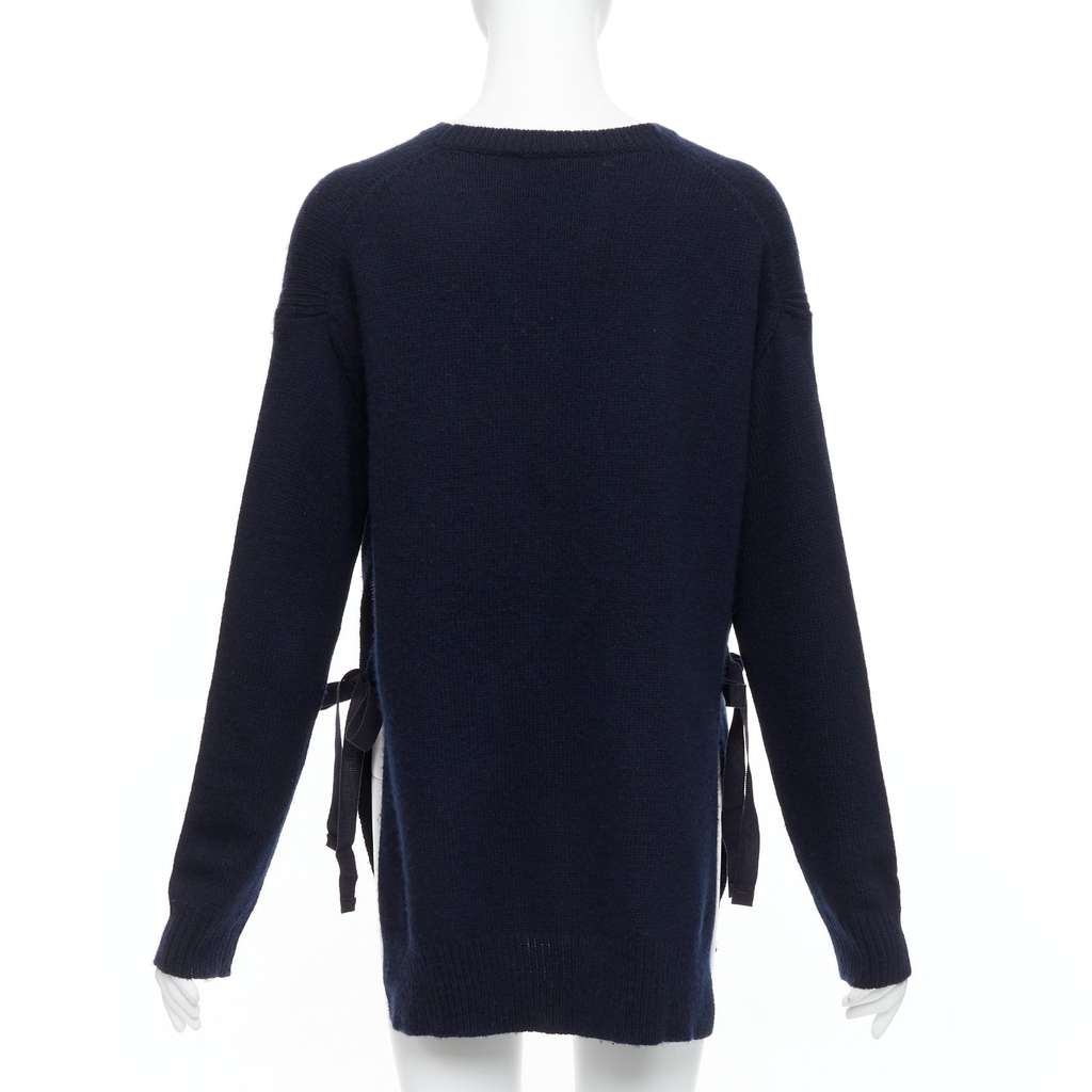 Prada Ribbon Tie Sweater Navy Fair - Box View