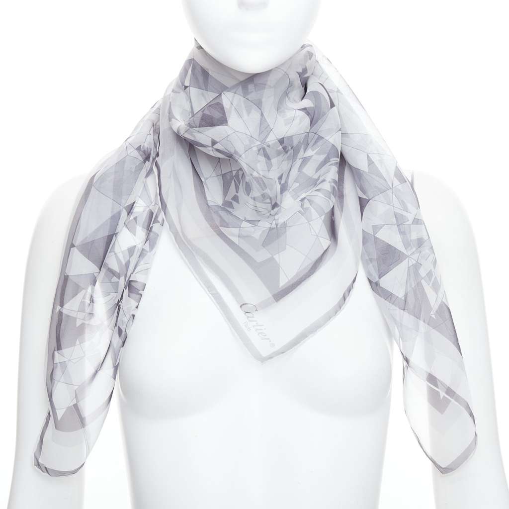 Cartier Diamond Cuts Scarf Grey Silk Never worn - Front View