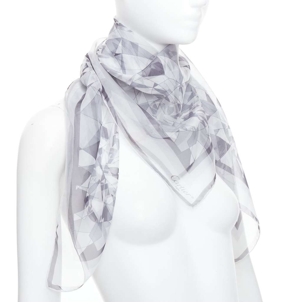 Cartier Diamond Cuts Scarf Grey Silk Never worn - Inside View