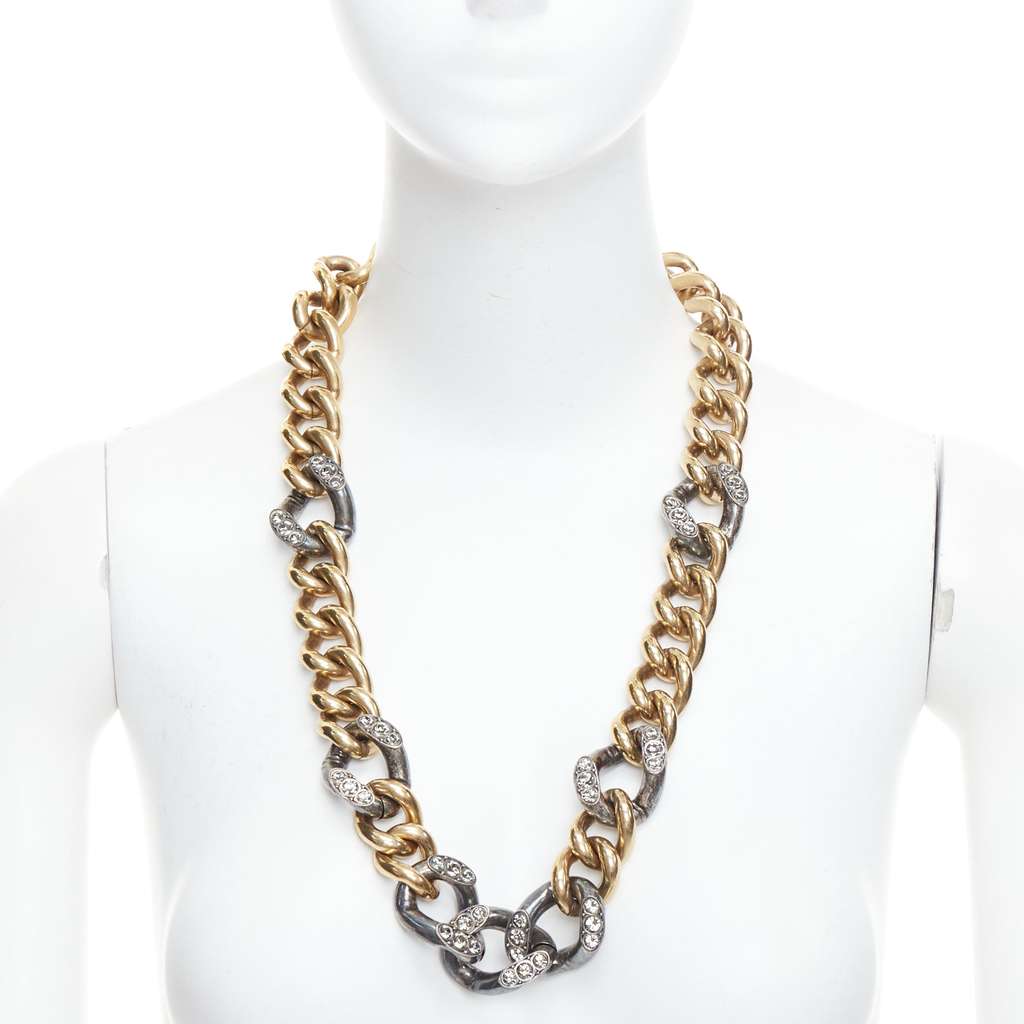 Lanvin Crystal Curb Necklace Gold Metal Very good - Front View