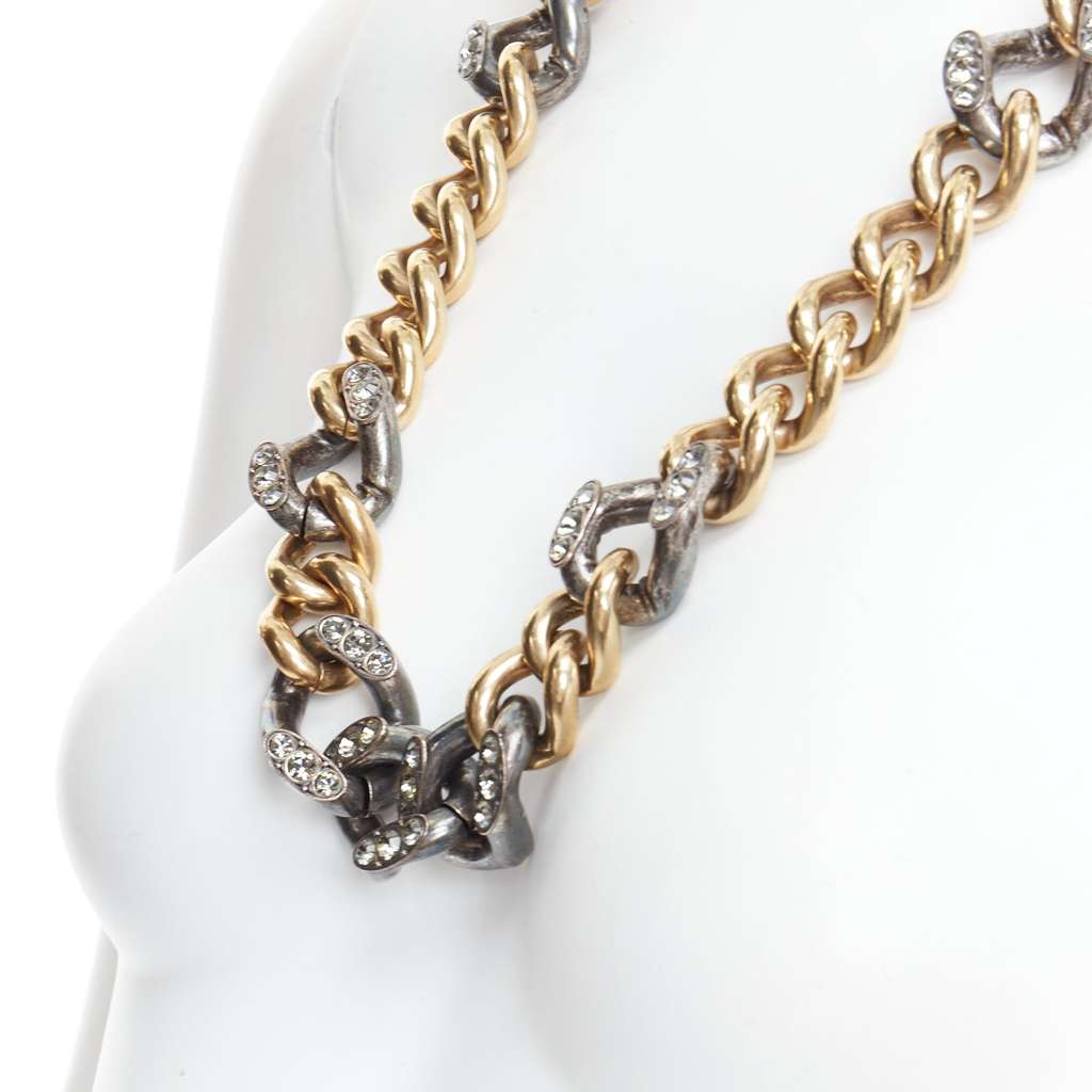 Lanvin Crystal Curb Necklace Gold Metal Very good - Back View