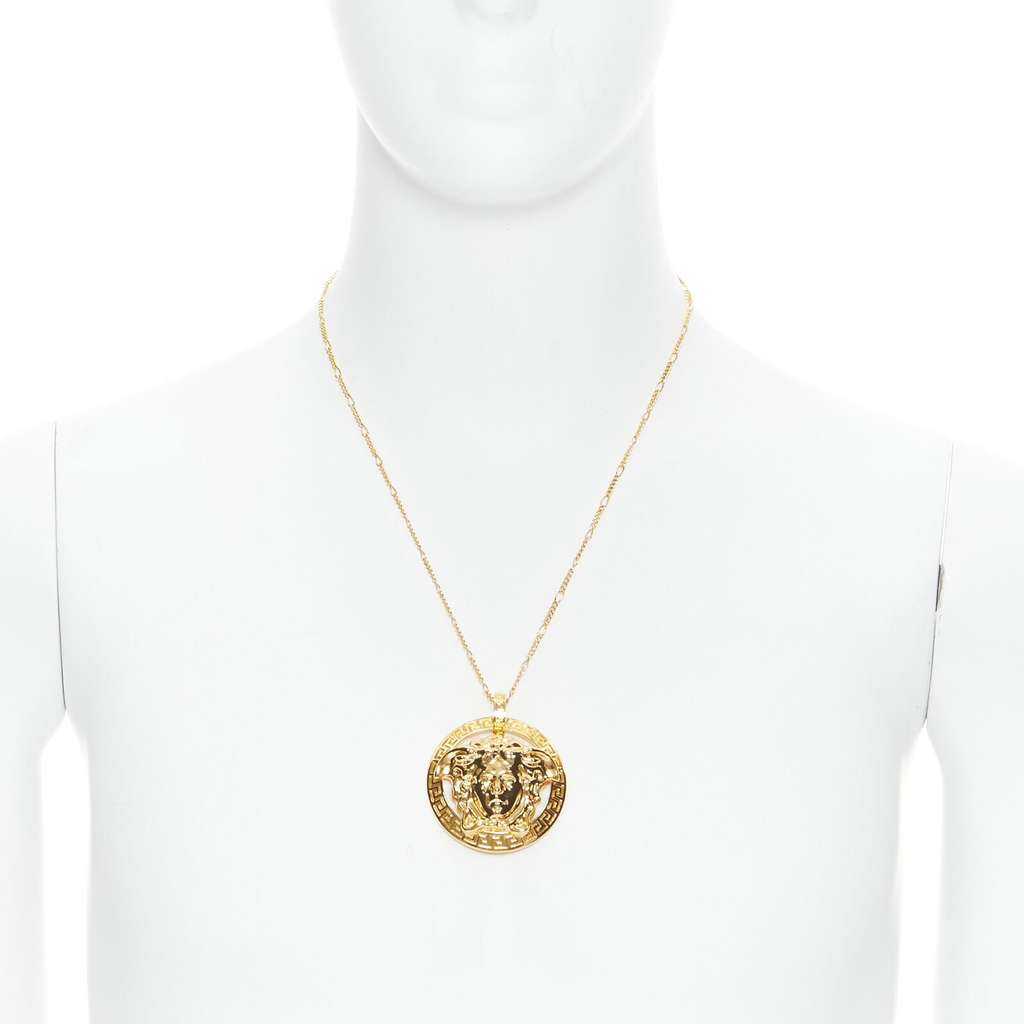 Versace Medusa Coin Necklace Gold Metal Never worn, with tag - Front View