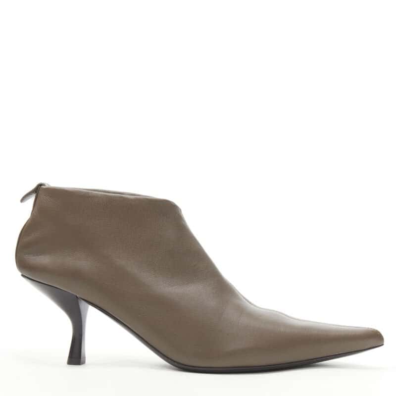The Row Pointy Curved Heel Booties Grey Leather Never worn - Front View