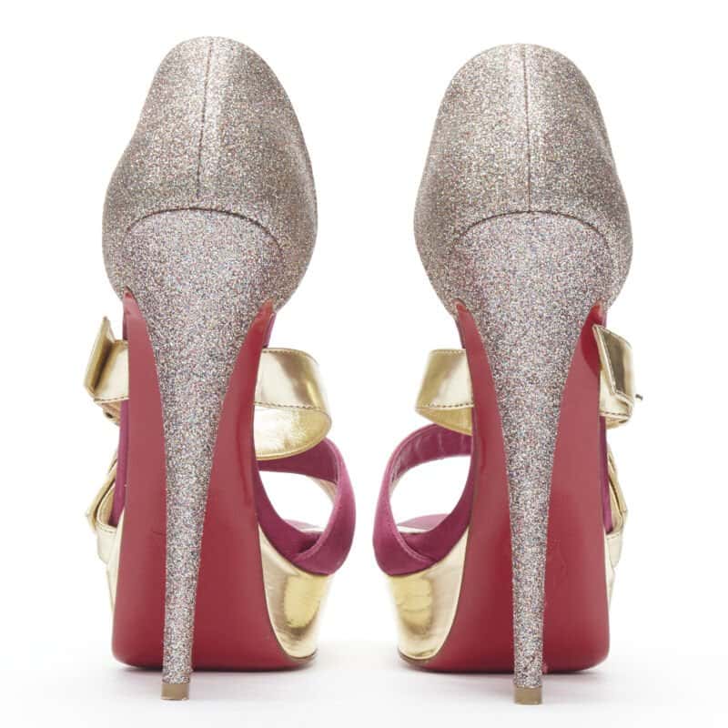 Christian Louboutin Glitter Strap Platforms Gold Leather Good - Box View