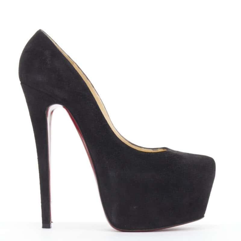 Christian Louboutin Almond Platform Pumps Black Suede Very good - Front View