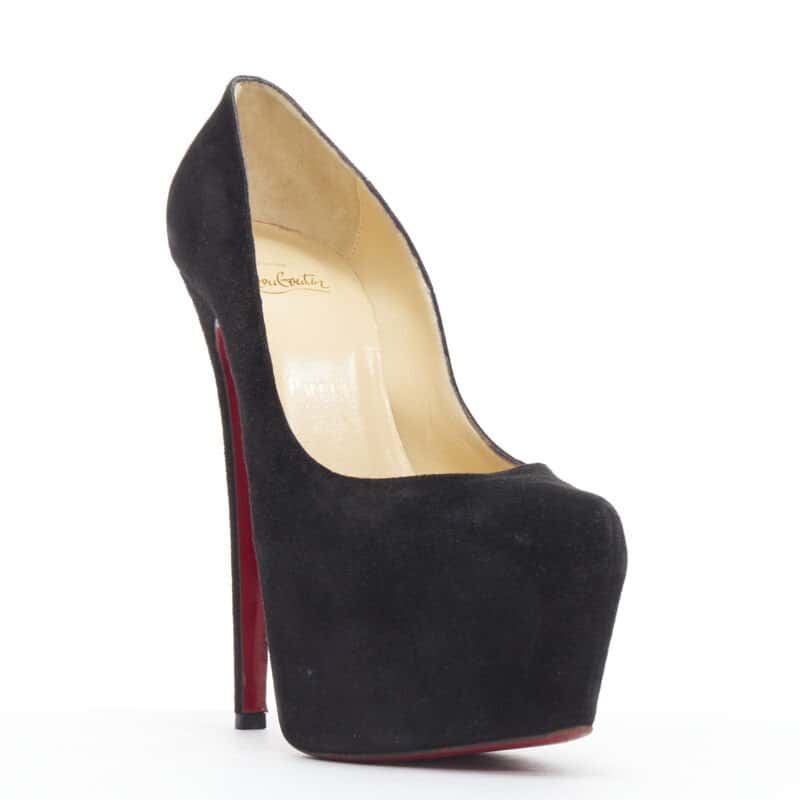 Christian Louboutin Almond Platform Pumps Black Suede Very good - Back View
