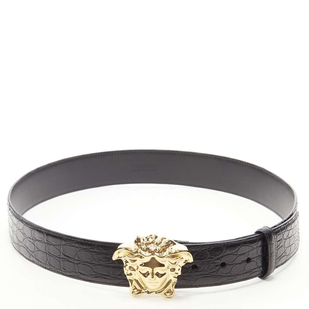 Versace Medusa Coin Black Belt Black Leather Never worn, with tag - Back View