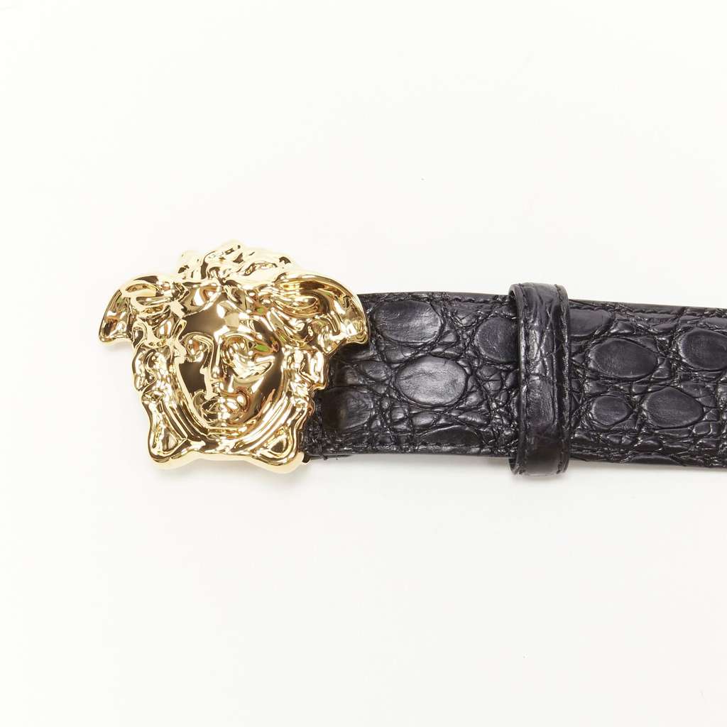 Versace Medusa Coin Black Belt Black Leather Never worn, with tag - Model View