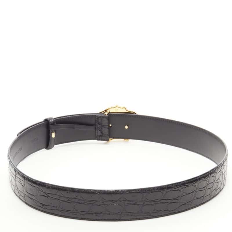 Versace Rhinestone Chain Fabric Belt Black Leather Never worn, with tag - Inside View
