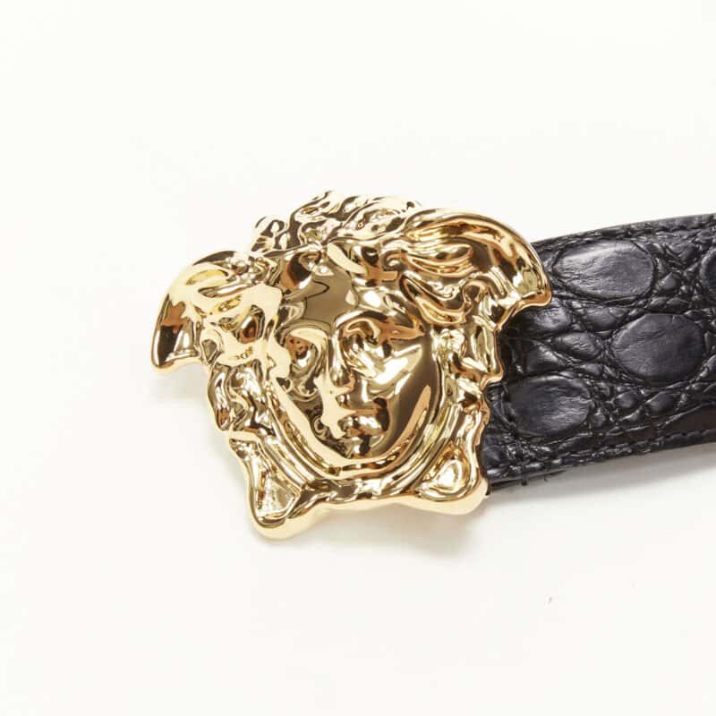 Versace Rhinestone Chain Fabric Belt Black Leather Never worn, with tag - Box View