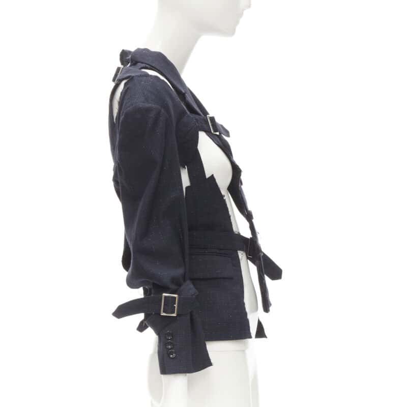 Comme Des Garcons Navy Deconstructed Jacket Navy Wool Never worn - Model View
