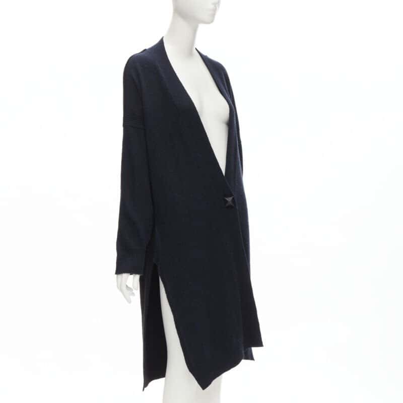 Hermès Leather Button Cardigan Navy Cashmere Never worn - Front View