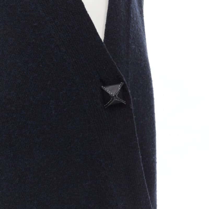 Hermès Leather Button Cardigan Navy Cashmere Never worn - Back View
