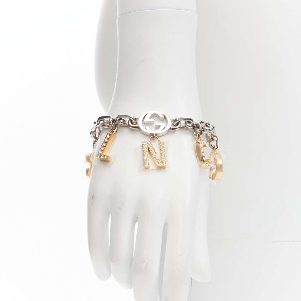 Gucci Gold Silver Charms Bracelet Silver Metal Never worn - Front View