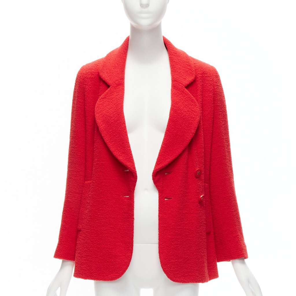 Chanel Red Tweed Button Jacket Red Wool Very good - Inside View