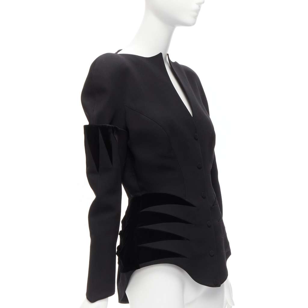 Thierry Mugler Velvet Peplum Jacket Black Wool Never worn - Inside View