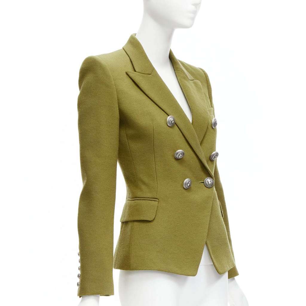 Balmain Double Breasted Blazer Green Polyamide Very good - Model View