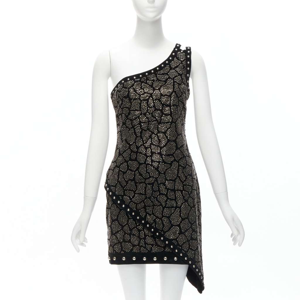 Balmain Studded Velvet Dress Black Cotton Never worn - Front View