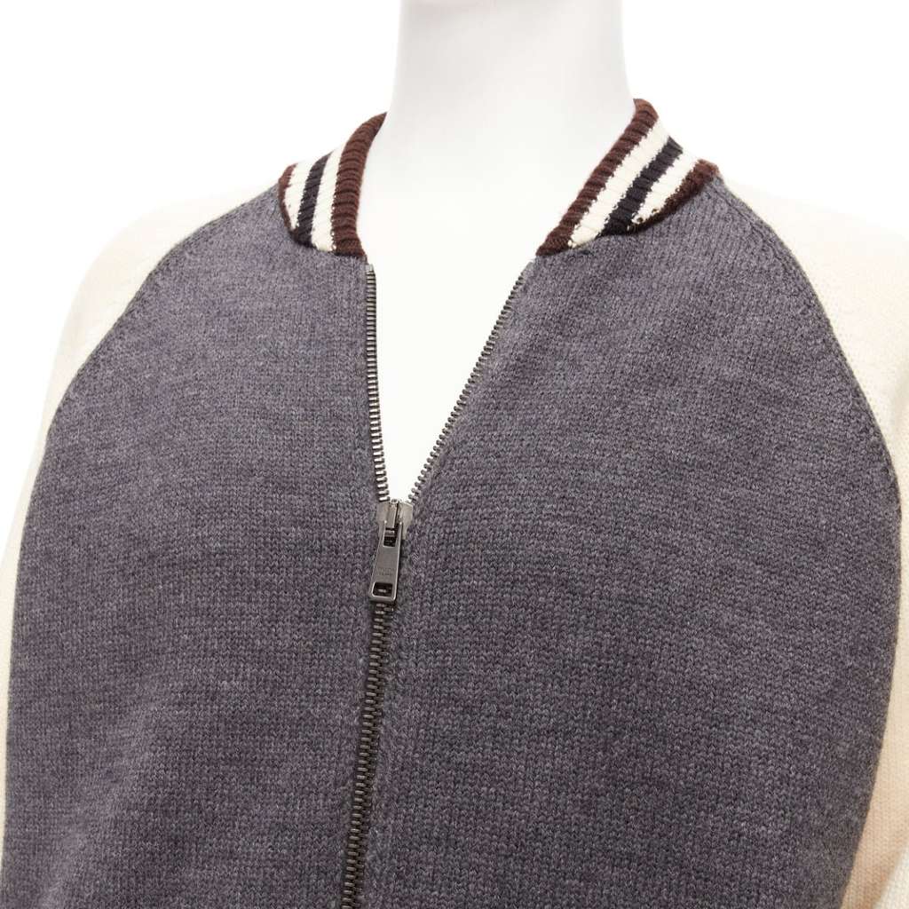Prada Varsity Bomber Jacket Grey Wool Never worn - Back View
