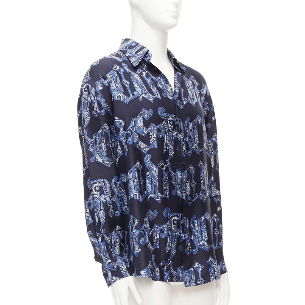 Gianni Versace Gothic Logo Shirt Blue Silk Good - Inside View