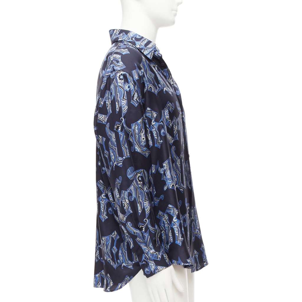 Gianni Versace Gothic Logo Shirt Blue Silk Good - Model View