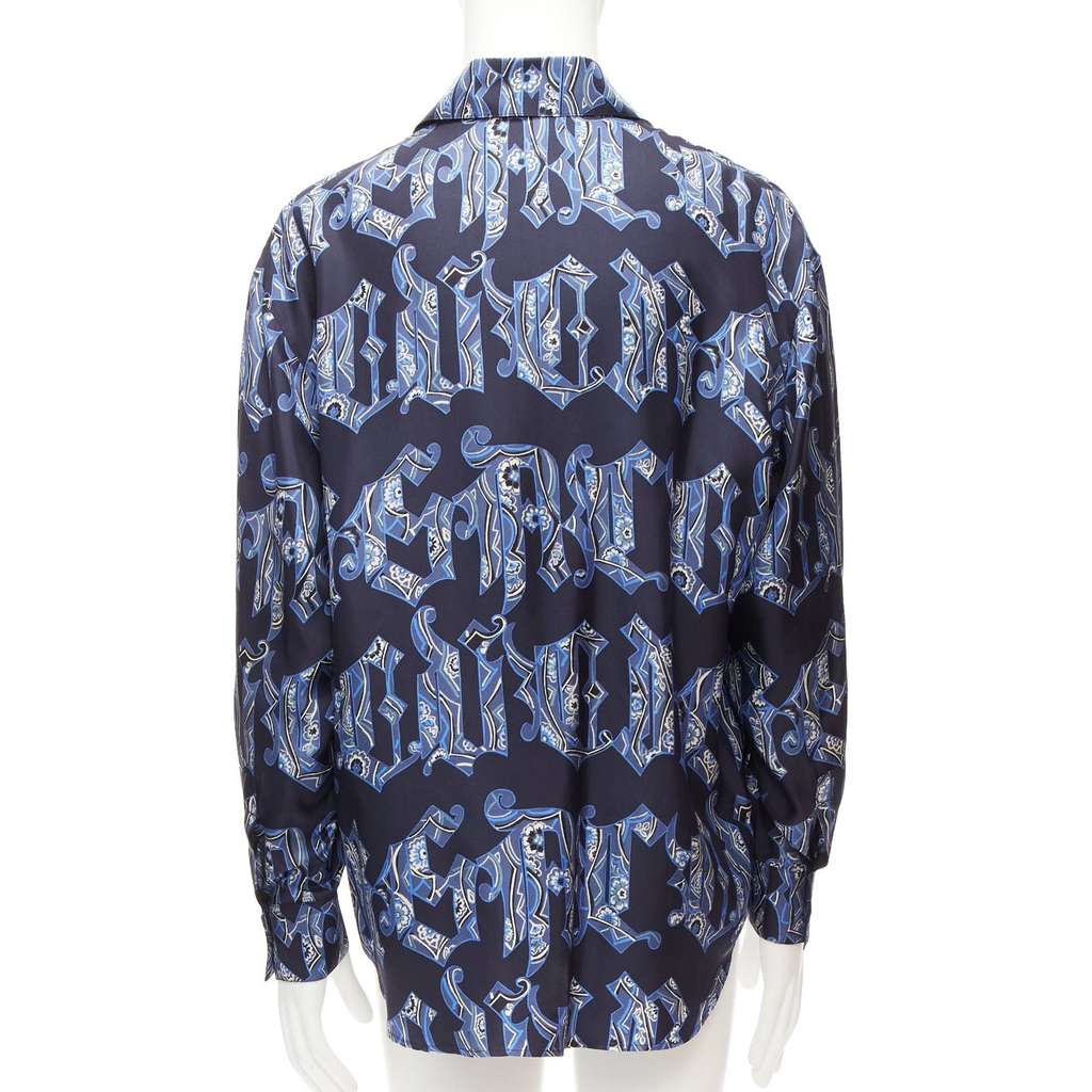 Gianni Versace Gothic Logo Shirt Blue Silk Good - Box View