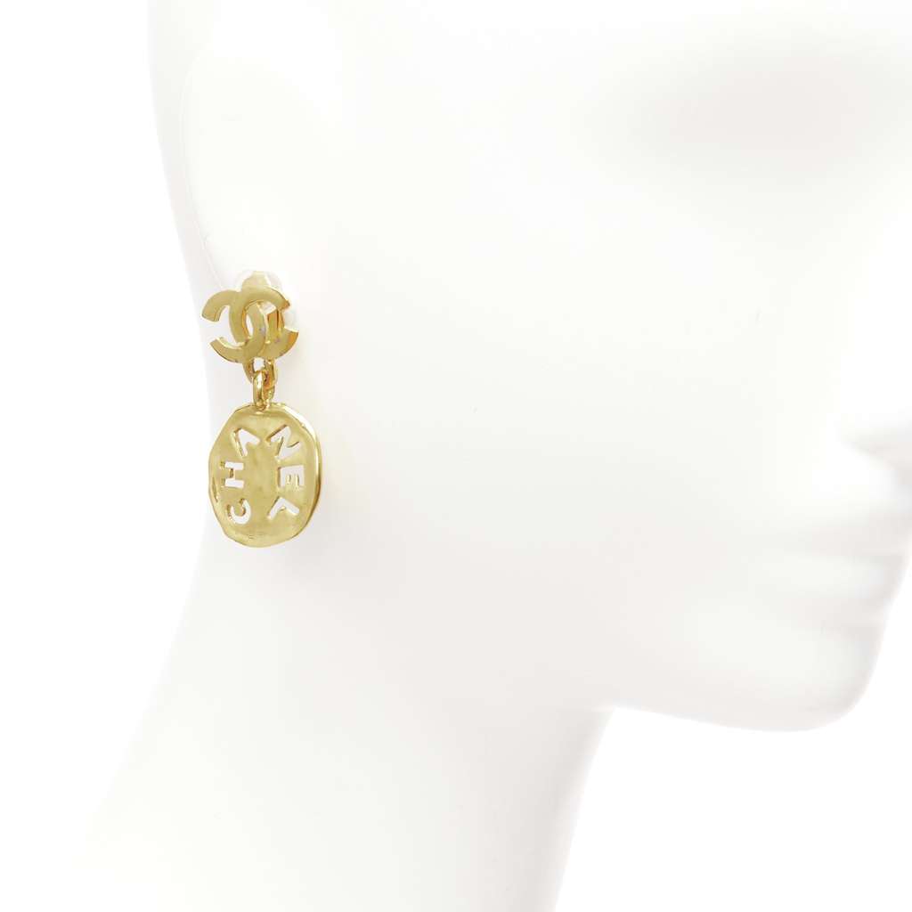 Chanel Chain Resin Earrings Gold Metal Good - Back View