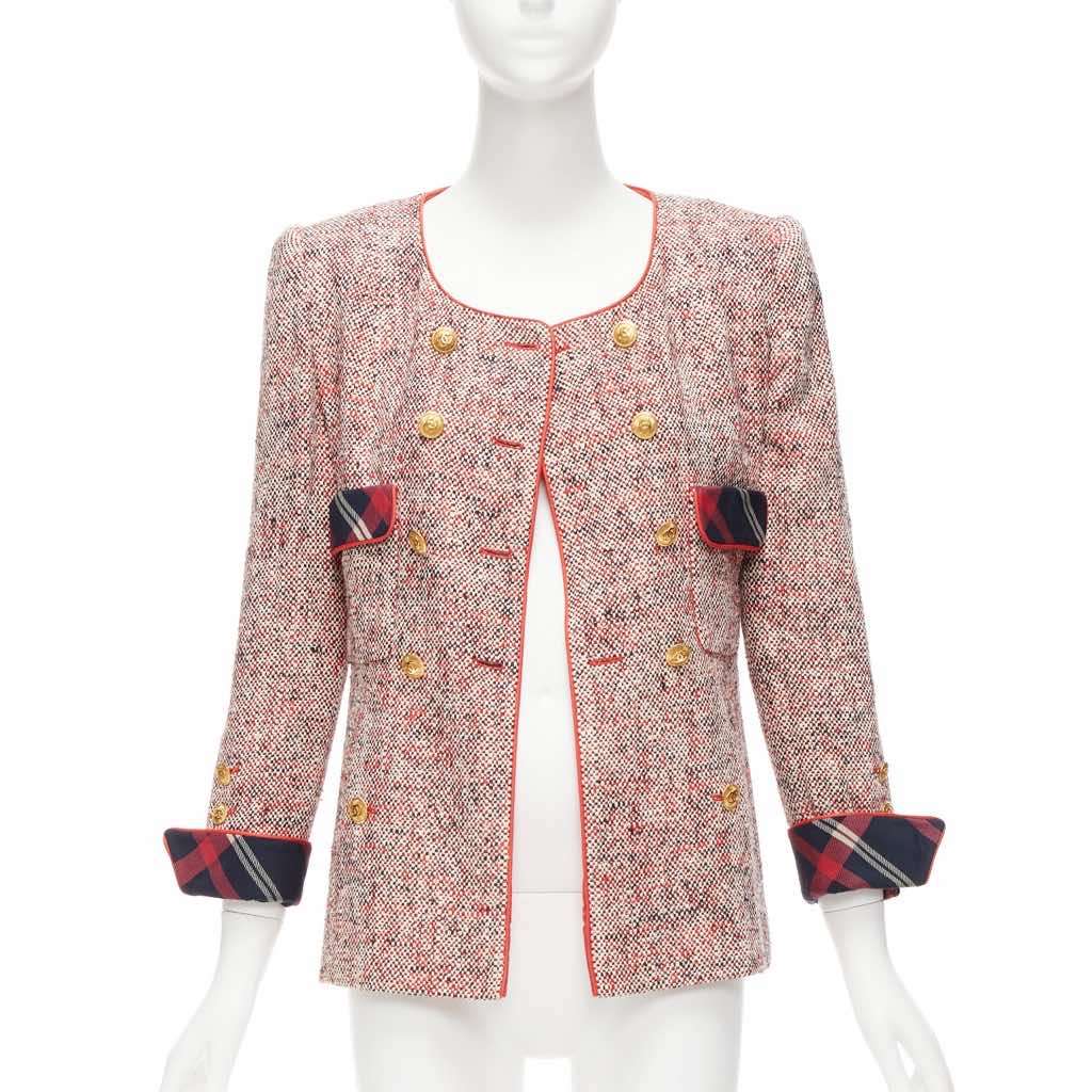 Chanel Red Double Breasted Blazer Red Silk Very good - Front View