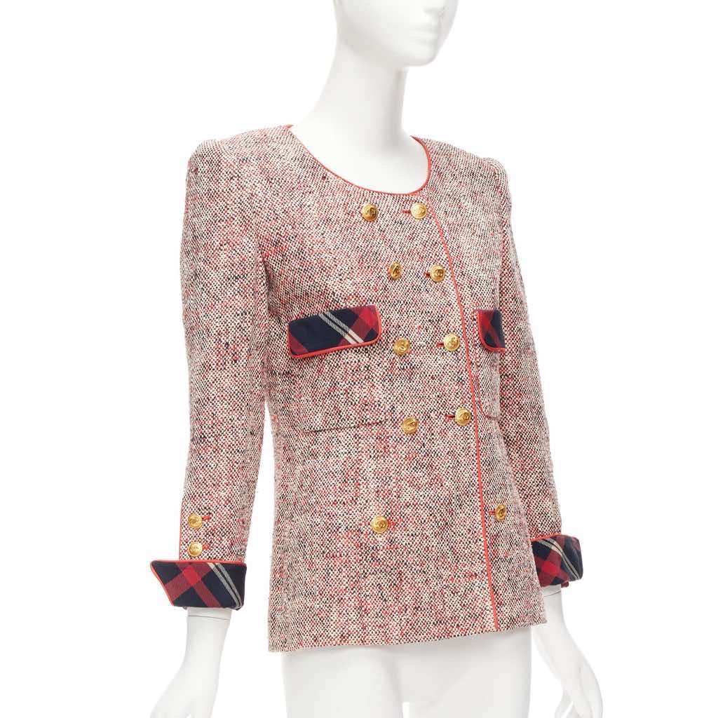 Chanel Red Double Breasted Blazer Red Silk Very good - Model View