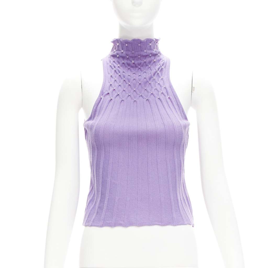 Gianni Versace Bead Crop Turtleneck Purple Wool Very good - Front View