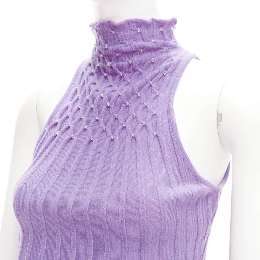 Gianni Versace Bead Crop Turtleneck Purple Wool Very good - Back View