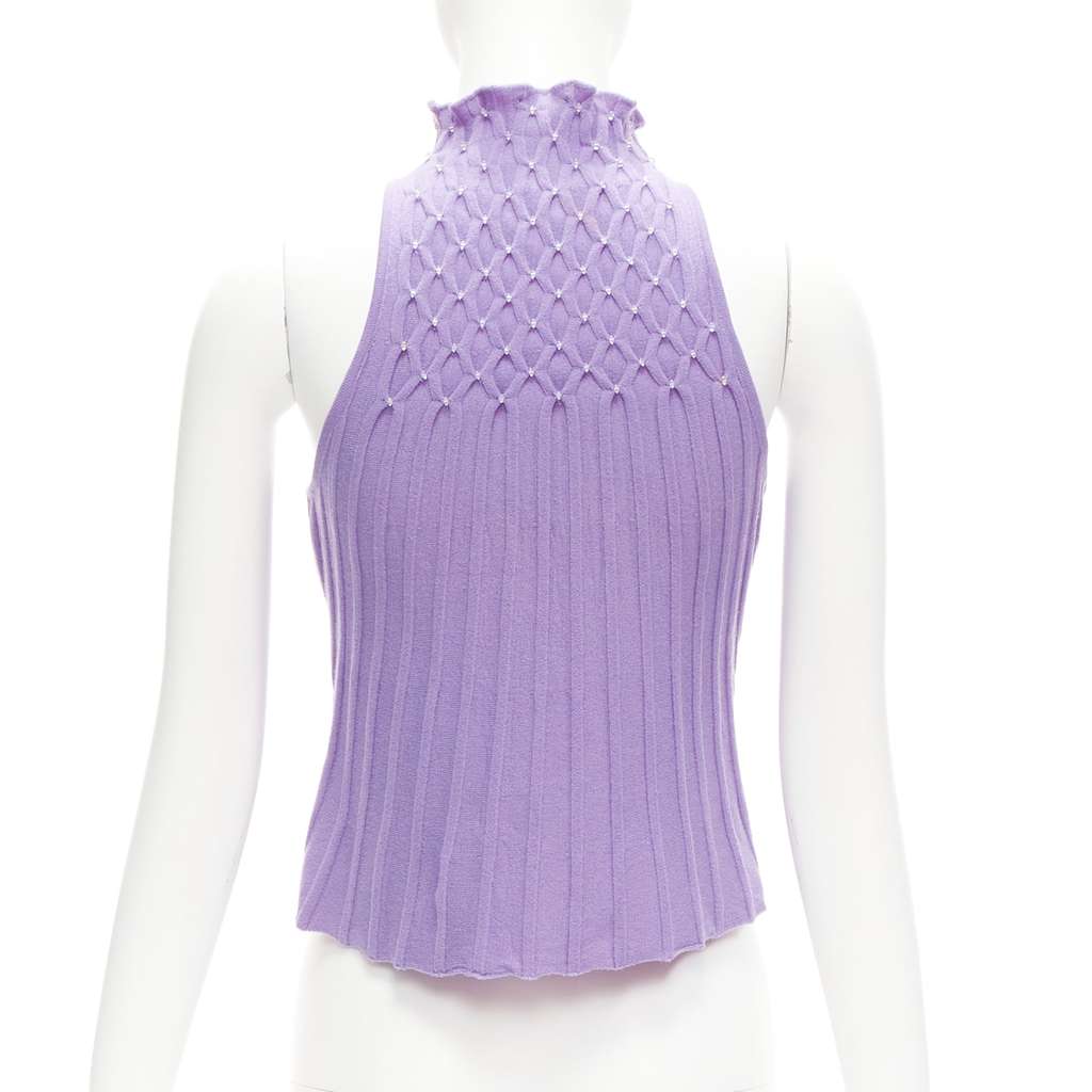 Gianni Versace Bead Crop Turtleneck Purple Wool Very good - Box View