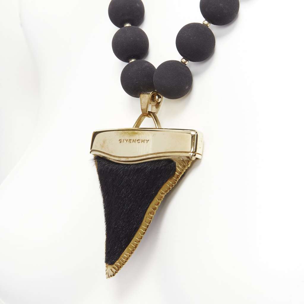 Givenchy Shark Tooth Necklace Gold Leather Very good - Back View