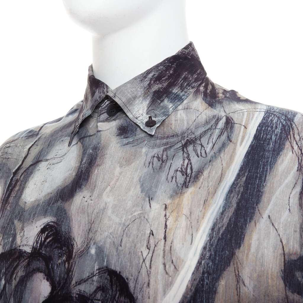 Yohji Yamamoto Abstract Silk Shirt Grey Silk Never worn - Back View