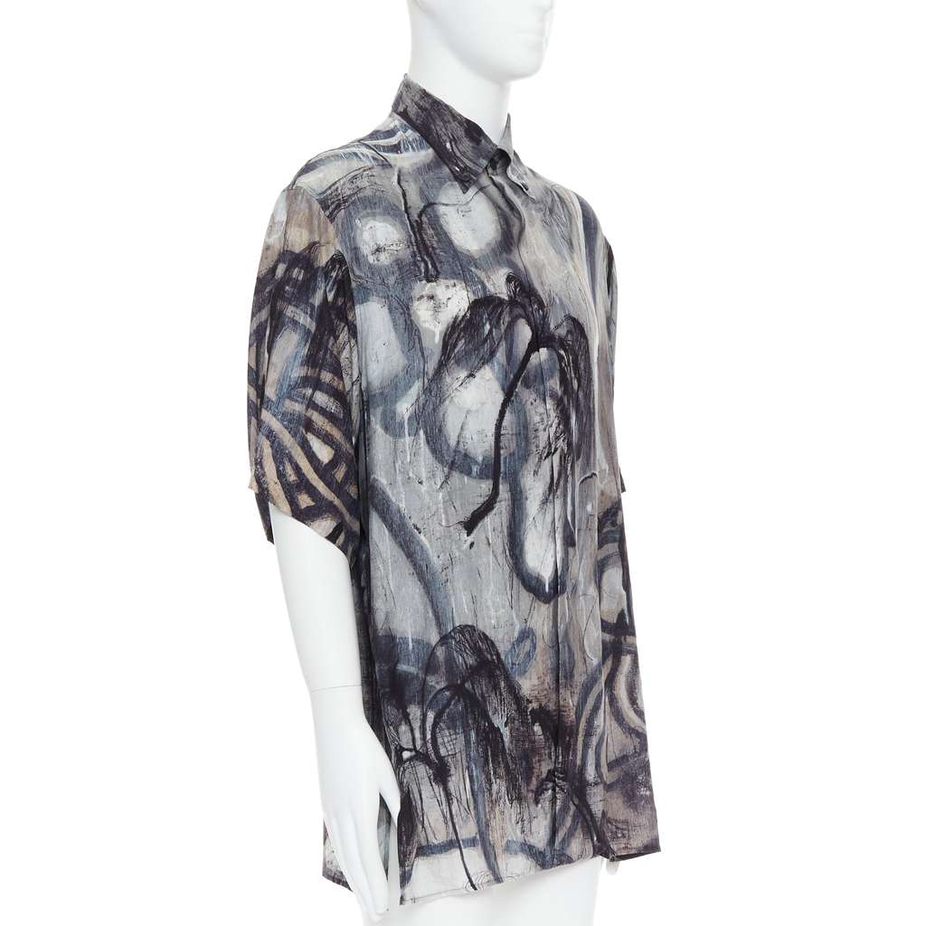 Yohji Yamamoto Abstract Silk Shirt Grey Silk Never worn - Inside View