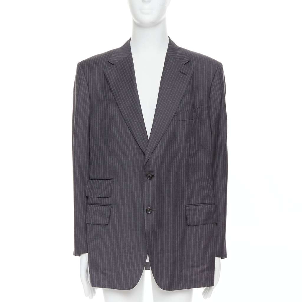 Tom Ford Pinstripe Flap Blazer Grey Wool Never worn - Front View
