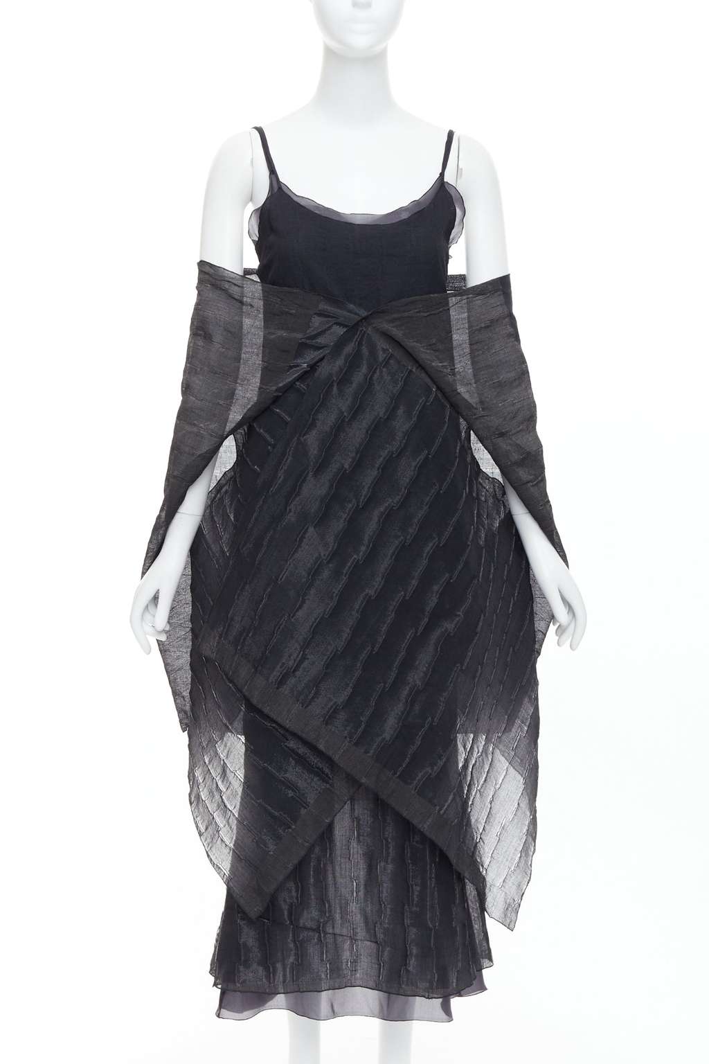 Romeo Gigli Crinkled Dress Shawl Black Wool Never worn - Front View